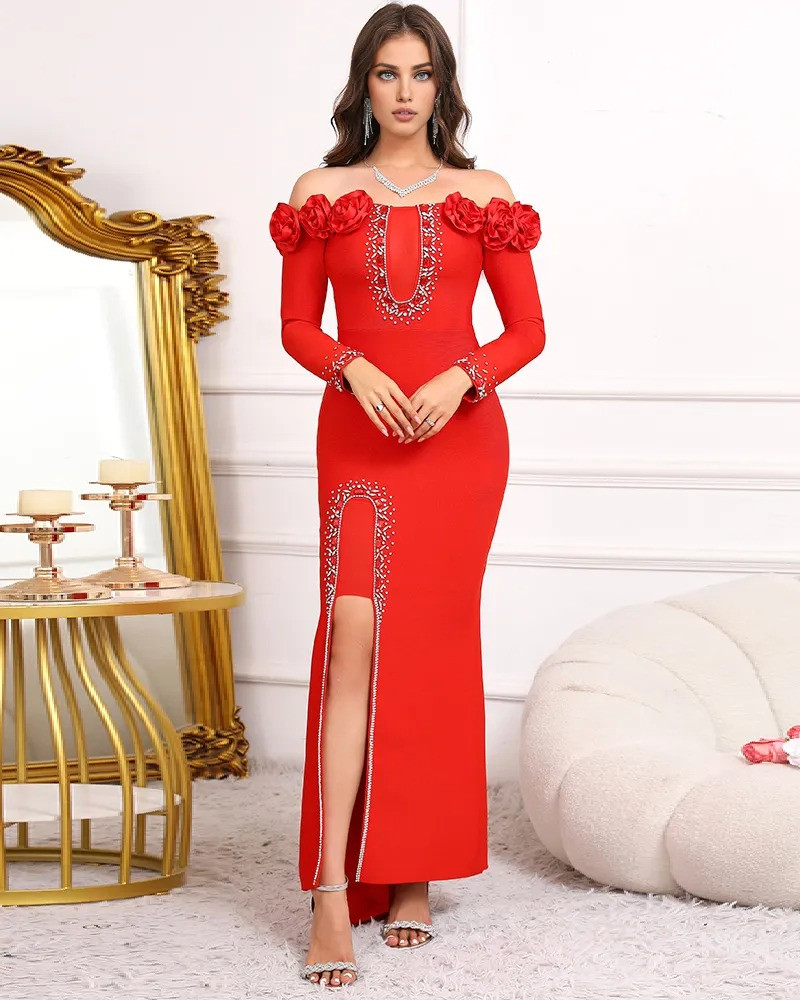 embellished shift dress with long sleeves CD 0240