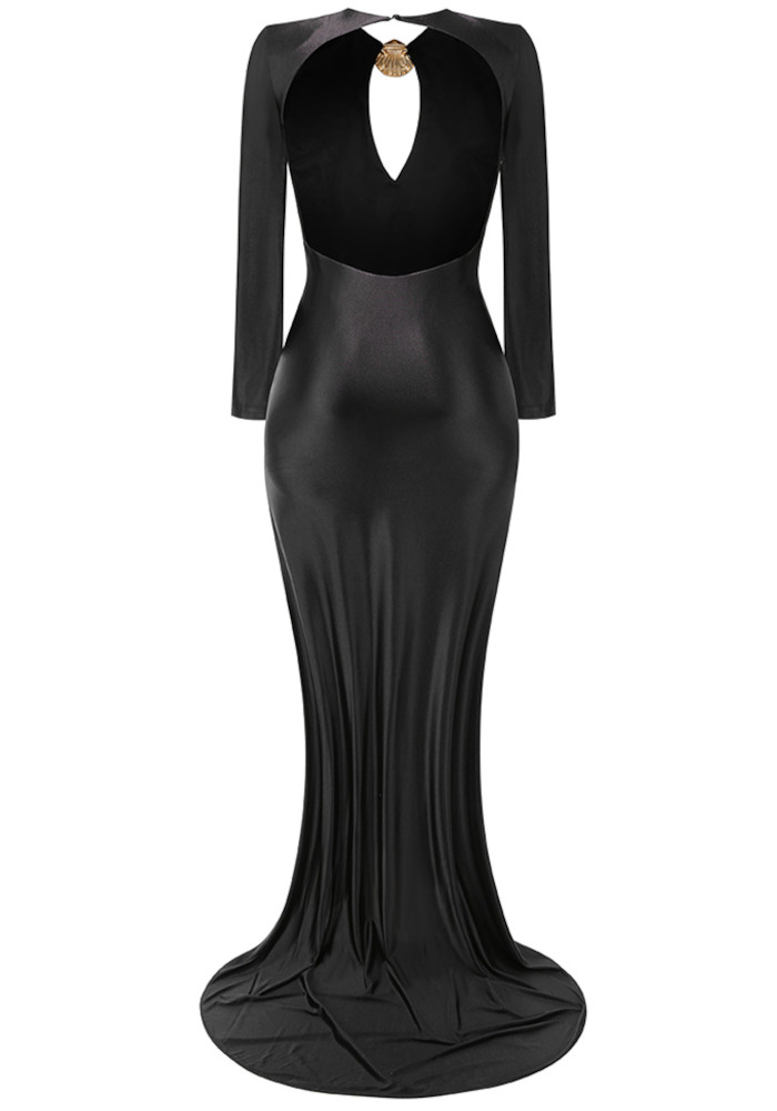 chinese dress ladies Latrisha Backless Maxi Dress In Black – Night Novas