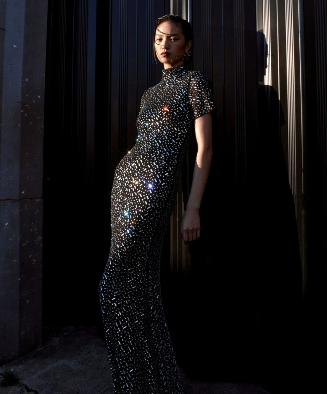 Short Sleeve Crystal Mesh Maxi Dress Black - Luxe Maxi Short Sleeve Crystal Mesh Maxi Dress Black - Luxe Maxi