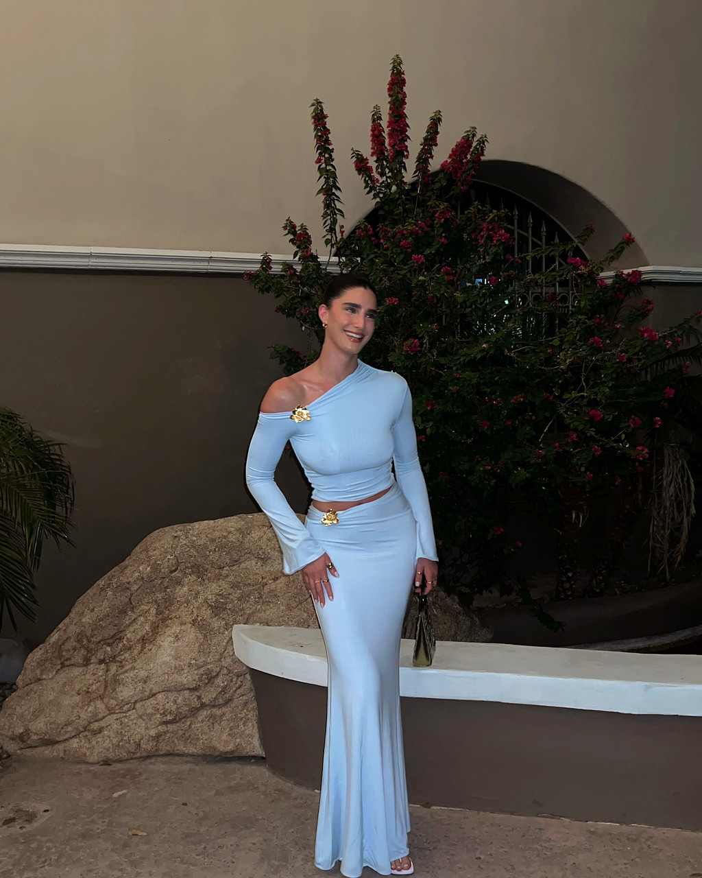 Long Sleeve Bardot Two Piece Maxi Dress Blue - Luxe Two Piece Dresses and  Luxe Party Dresses