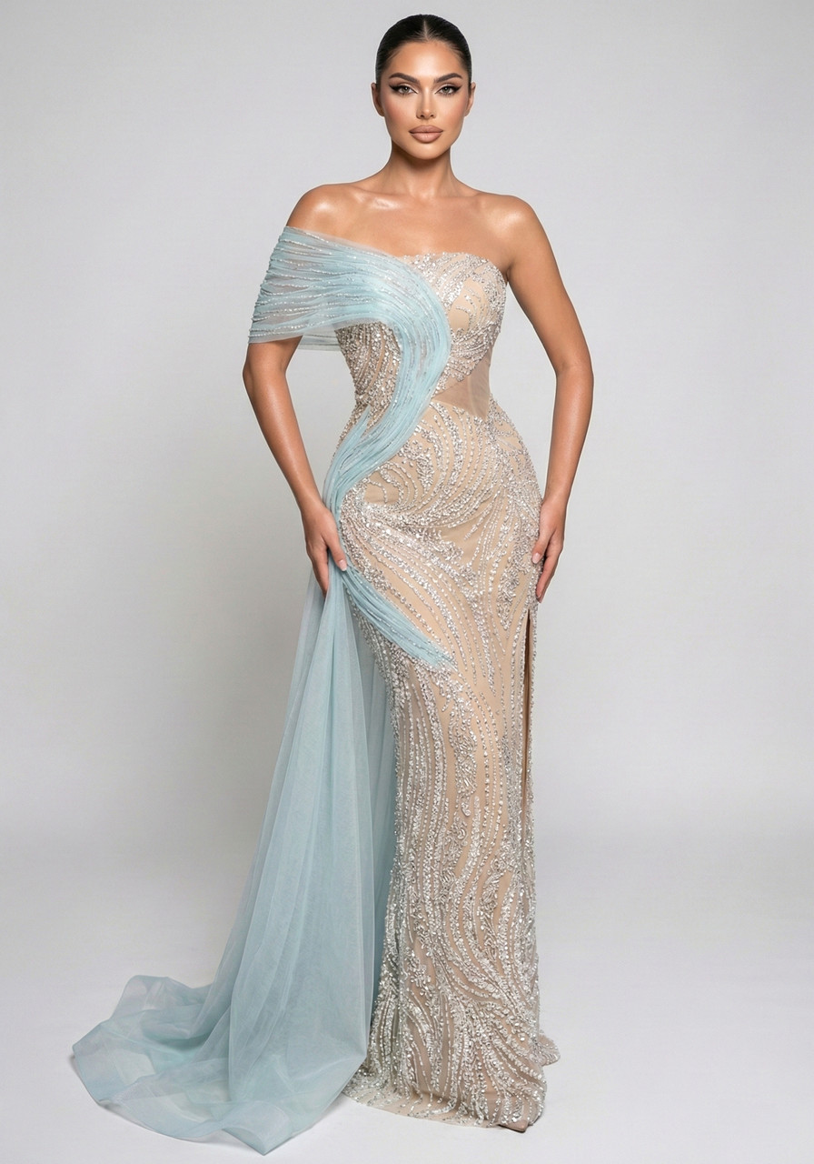 Strapless Draped Crystal Maxi Dress Green - Luxe Maxi Dresses and Luxe  Party Dresses