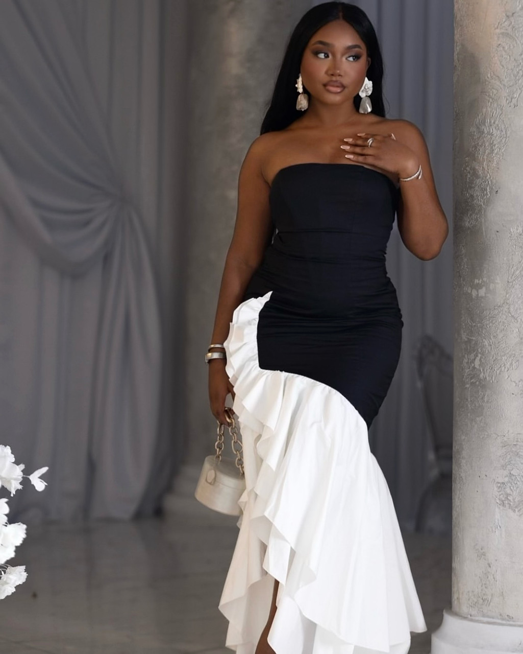 white strapless floor length dress Maiah White Maxi Dress - US 14 main image 1