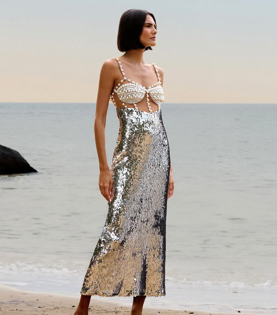 Pearl Bustier Sequin Midi Dress Silver - Luxe Sequin Dresses and Luxe Party Dresses Pearl Bustier Sequin Midi Dress Silver - Luxe Sequin Dresses and Luxe Party Dresses