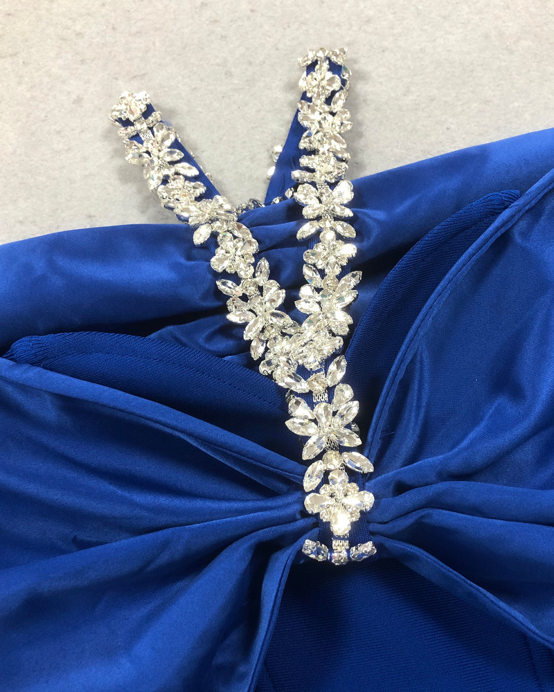 Halter Crystal Draped Bardot Maxi Dress Blue - Luxe Maxi Dresses and Luxe  Party Dresses