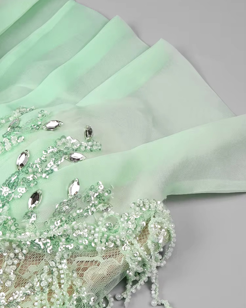 Strapless Crystal Sequin Tassel Dress Green - Luxe Sequin Dresses and Luxe  Party Dresses