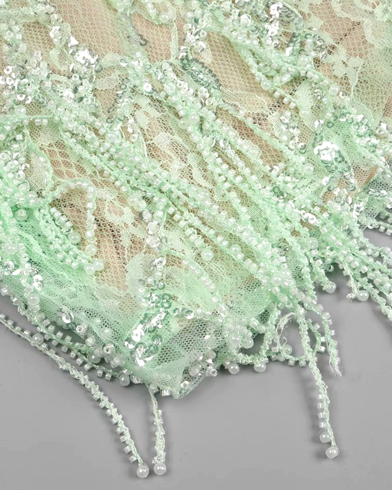 Strapless Crystal Sequin Tassel Dress Green - Luxe Sequin Dresses and Luxe Party Dresses Strapless Crystal Sequin Tassel Dress Green - Luxe Sequin Dresses and Luxe Party Dresses