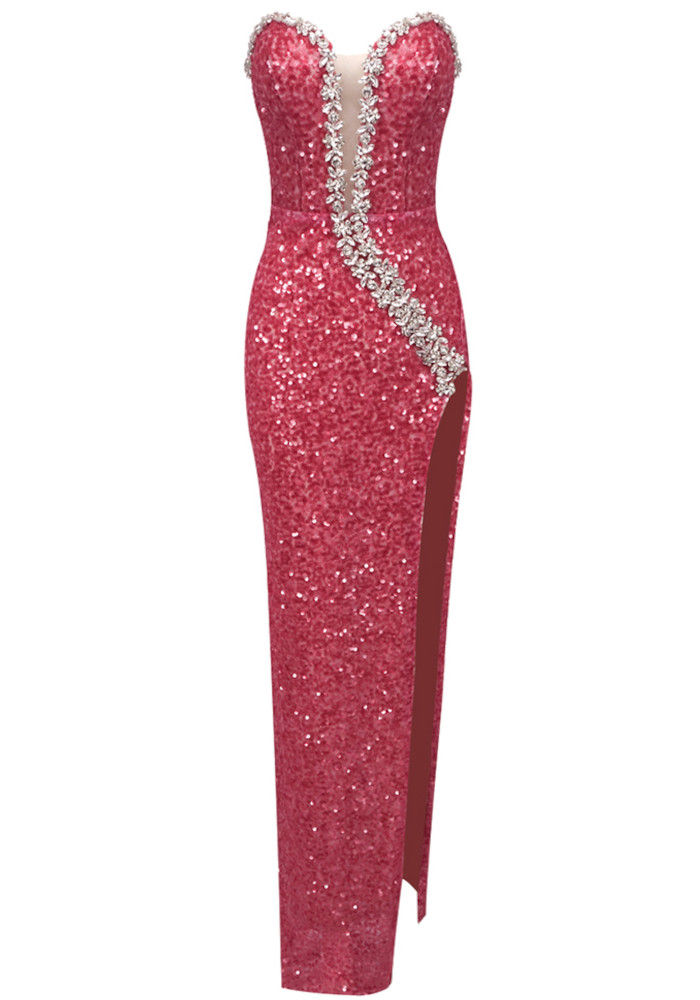 embellished bandeau maxi dress in watermelon Watermelon Smocked Tiered Strapless Maxi Dress