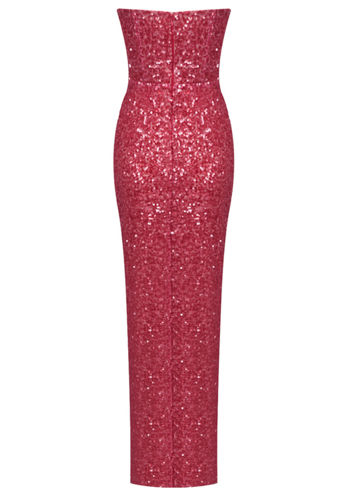Strapless Crystal Sequin Maxi Dress Watermelon - Luxe Maxi Dresses and Luxe  Party Dresses