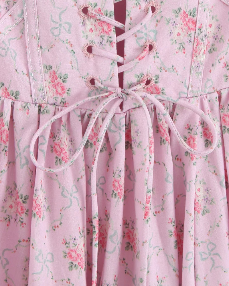 Floral Lace Trim Corset A Line Midi Dress Pink - Luxe Corset Dresses and  Luxe Party Dresses