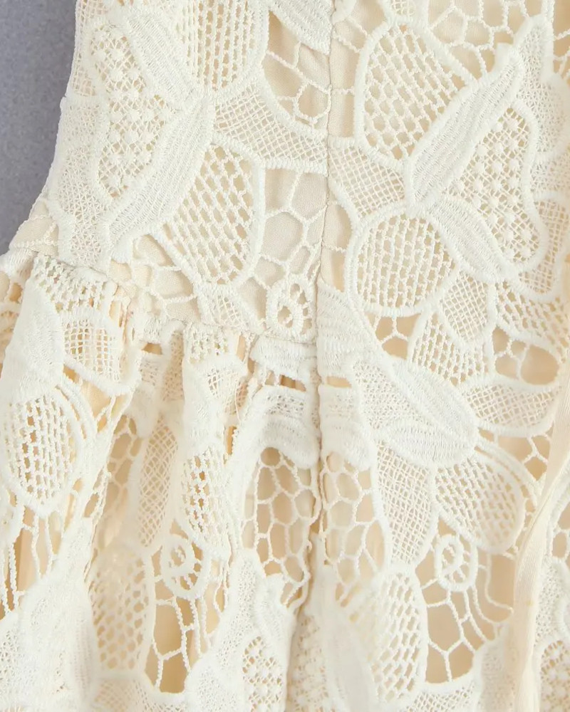 Floral Crochet A Line Dress Ivory - Luxe Crochet Dresses and Luxe Party Dresses Floral Crochet A Line Dress Ivory - Luxe Crochet Dresses and Luxe Party Dresses