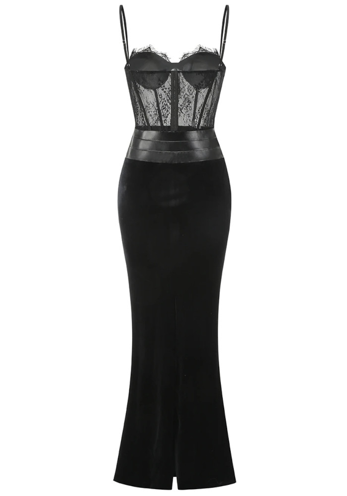Lace Corset Maxi Velvet Dress Black - Luxe Maxi Dresses and Luxe Party  Dresses