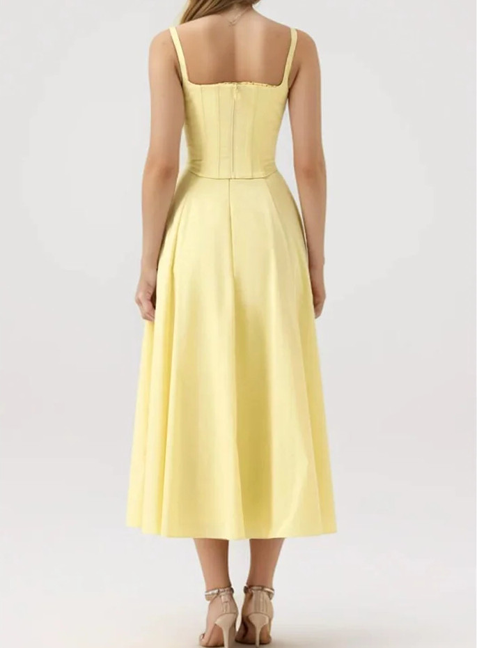knee length dresses for ladies Buttercup Yellow A-Line Casual Summer Midi Dress– PromGirl