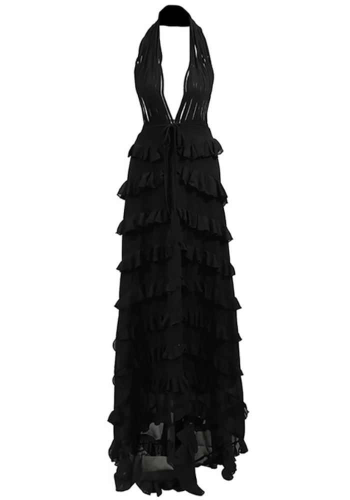 Halter Ruffle Maxi Dress Black Halter Ruffle Maxi Dress Black