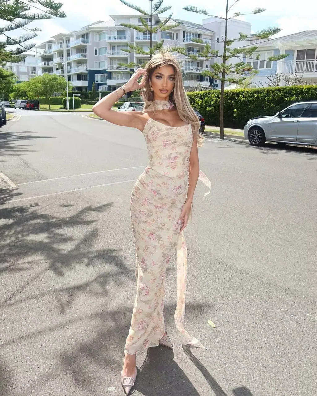 Strapless Floral Two Piece Maxi Dress Apricot - Luxe Floral