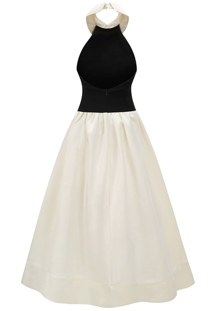 black and white halter neck dress Black & White Halter Gown Dress L