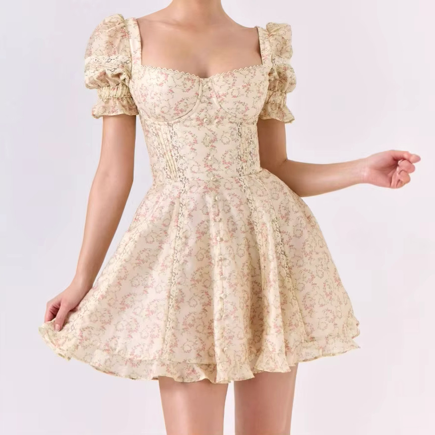 green emerald velvet dress V Neck White Floral Short Prom Dress, V Neck White Floral Short Formal –  morievent main image 0