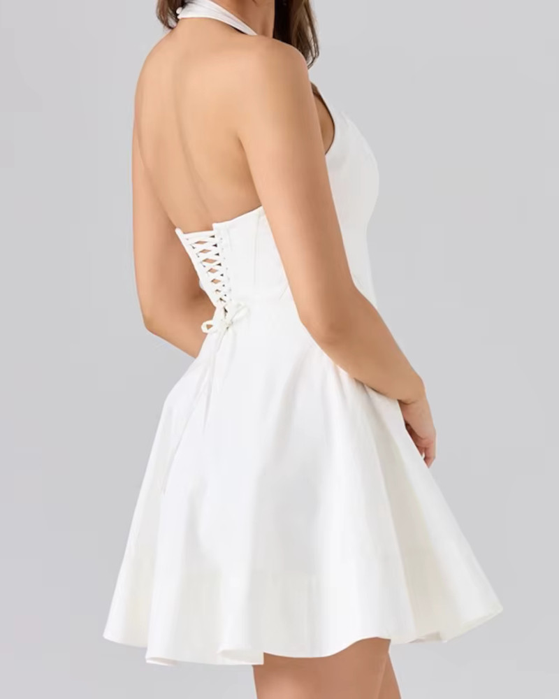 Halter Corset A Line Dress White - Luxe Corset Dresses and Luxe Party  Dresses