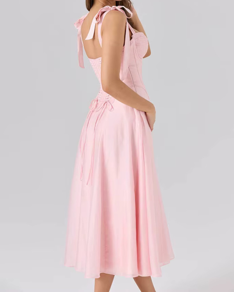 Bustier Corset A Line Midi Dress Pink