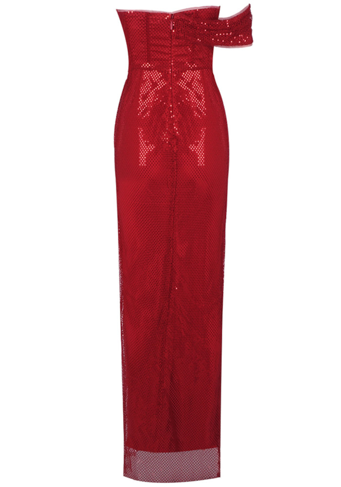 Corset Sparkly Maxi Dress Red