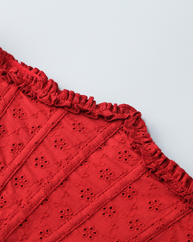open lace back dress Red Wedding Guest Dress Midi Length Cape Sleeves Homecoming Dresses US2 / Same As Picture