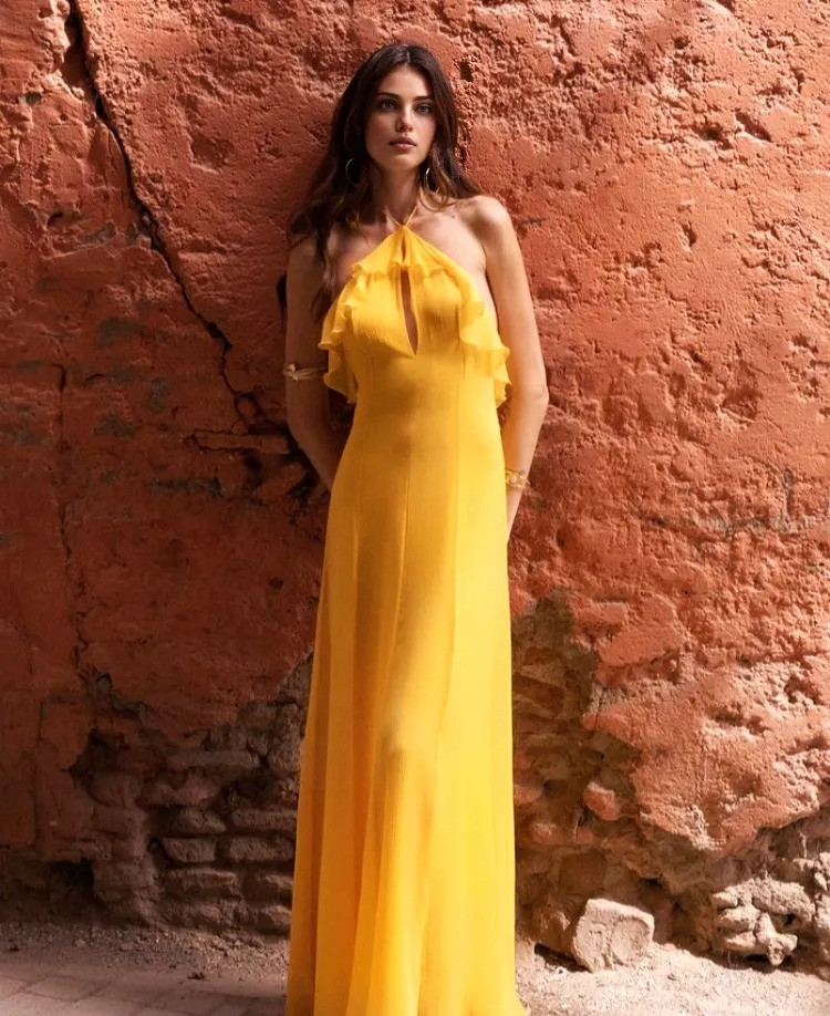 Halter Ruffle Maxi Dress Amber Yellow - Luxe Maxi Dresses and Luxe Party  Dresses