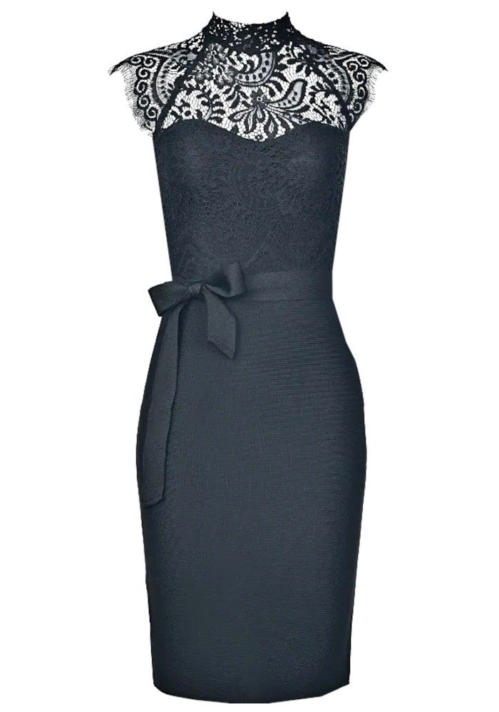 Lace Insert Dress Black