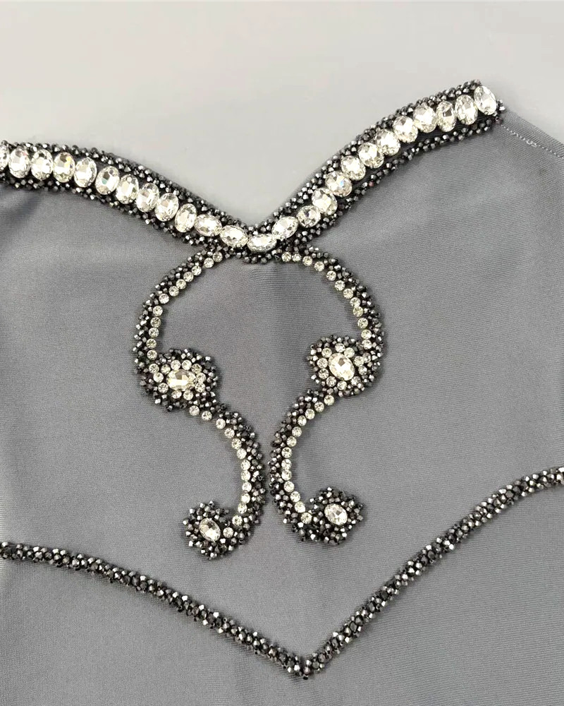 Crystal Choker Strapless Maxi Dress Grey