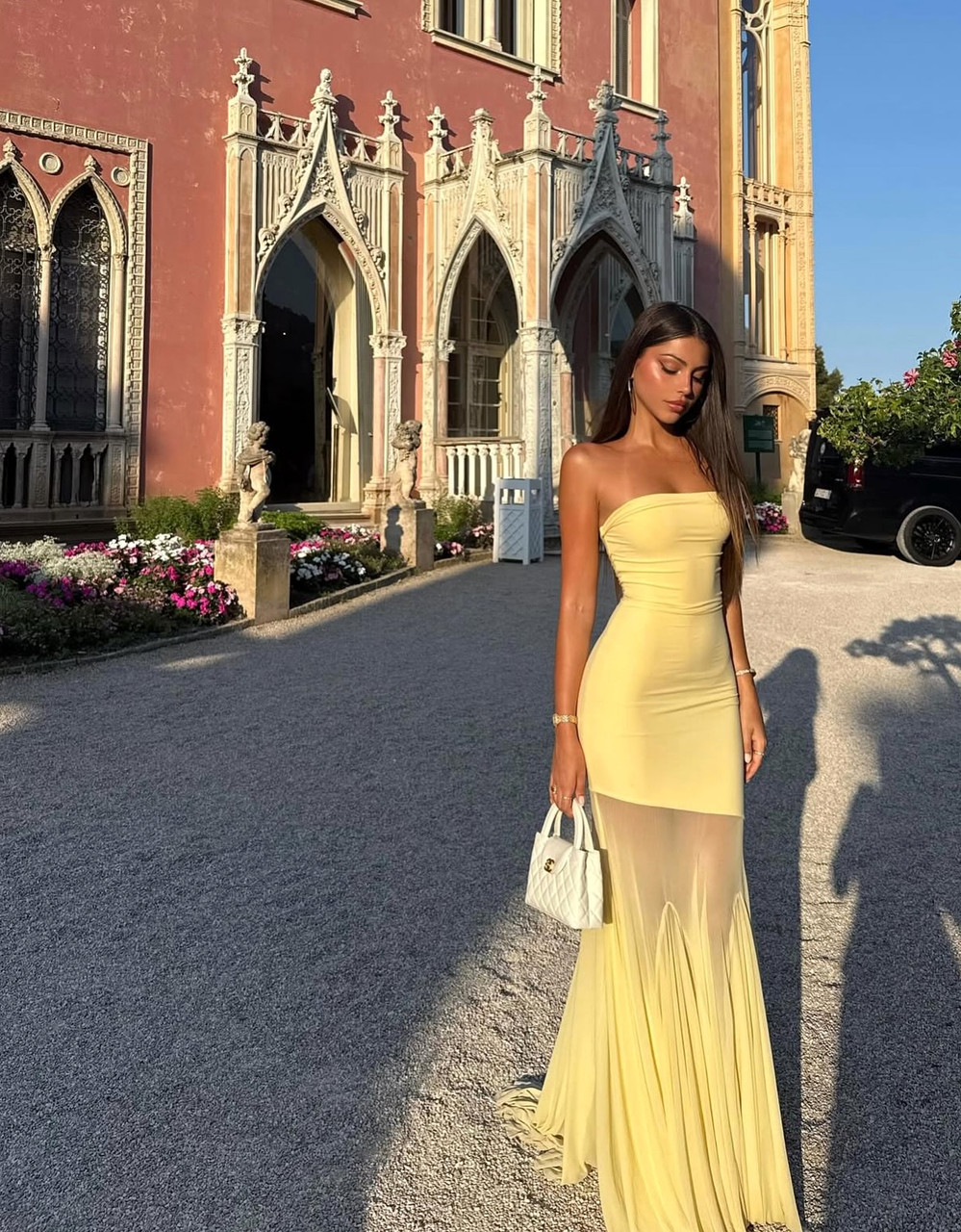 Strapless Mermaid Mesh Maxi Dress Yellow - Luxe Maxi Dresses and Luxe Party  Dresses