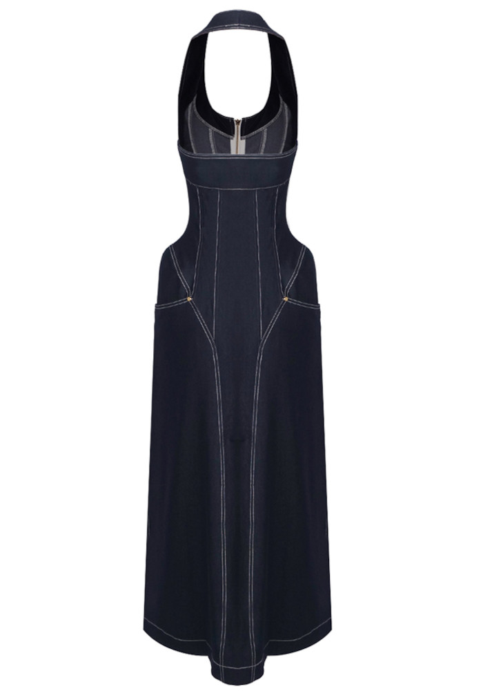 chinese dress ladies SAVEIRA DENIM MIDI DRESS BLACK – Fayt The Label main image 0