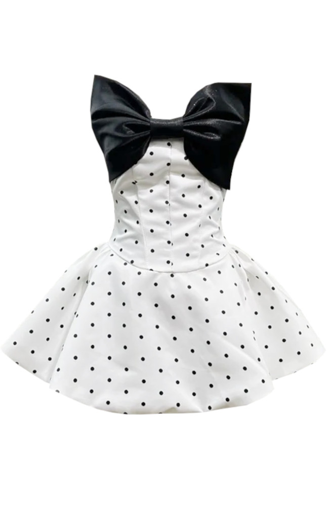 Strapless Bow Corset A Line Dress Black White Strapless Bow Corset A Line Dress Black White
