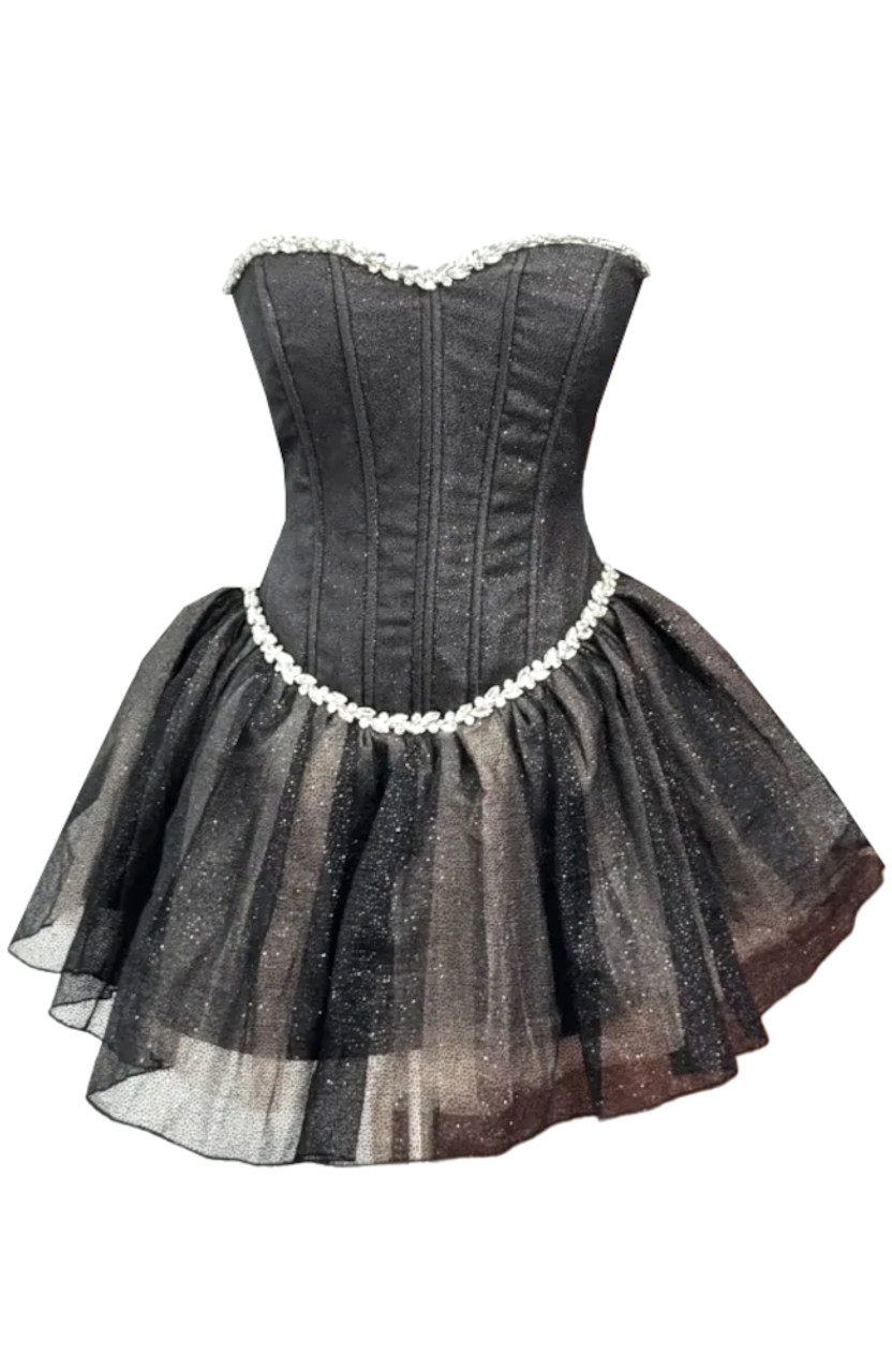 Strapless Crystal Corset A Line Dress Grey - Luxe Corset