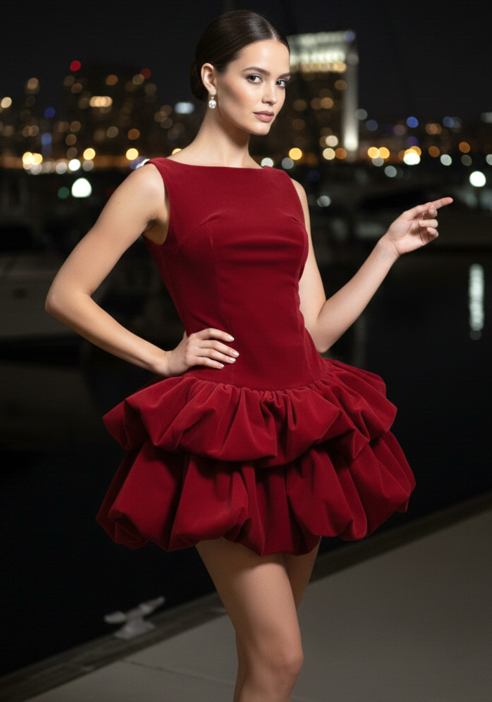 open lace back dress Lady in Red Velvet Dress