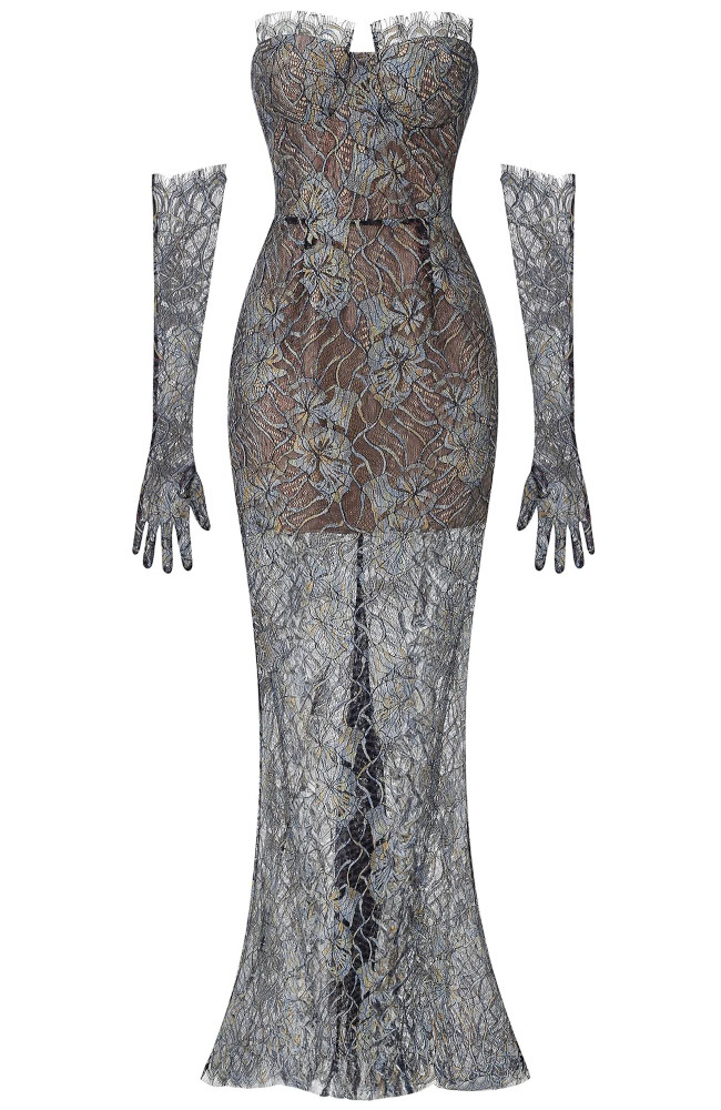 white christmas dresses Embellished Sheer-Corset Long Prom Dress main image 1