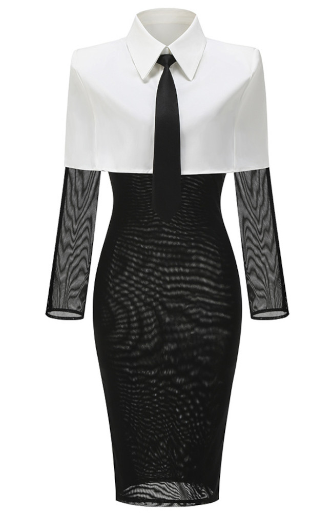 Long Sleeve Shirt Midi Dress Black White Luxe Midi Dresses and