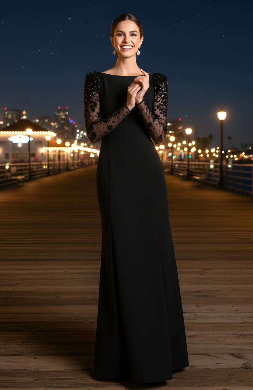 chinese dress ladies Maya Black V Neck Embellished Long Sleeve Maxi Dress – Maya Deluxe main image 1