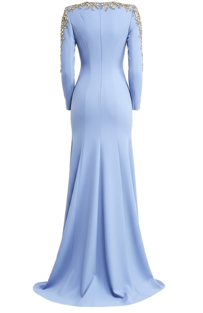 Long Sleeve Crystal Embellished Maxi Dress Blue - Luxe Maxi Dresses and Luxe Party Dresses Long Sleeve Crystal Embellished Maxi Dress Blue - Luxe Maxi Dresses and Luxe Party Dresses