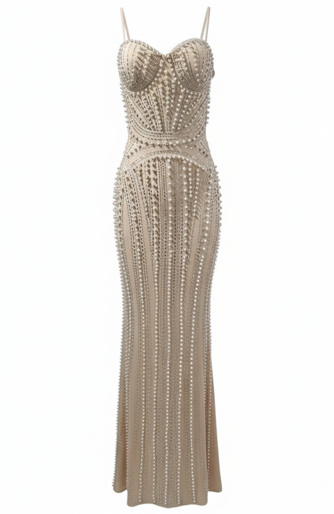 Pearl Bustier Maxi Dress Nude - Luxe Maxi Dresses and Luxe Party