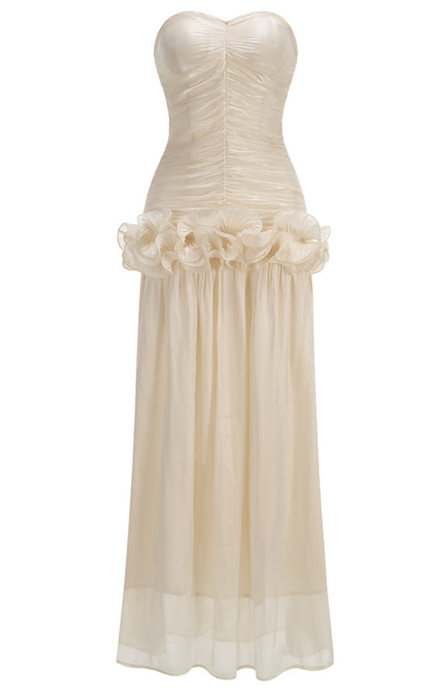 strapless draped maxi dress fairy floss SATIN TIE BACK STRAPLESS MAXI | FAIRY FLOSS — THIRD FORM main image 0