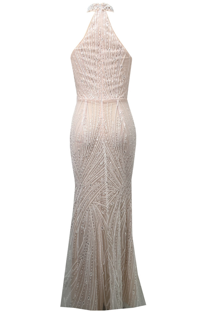white gold nikkah dress Unique White Pearl Embellished Long Party Dress 44 main image 1