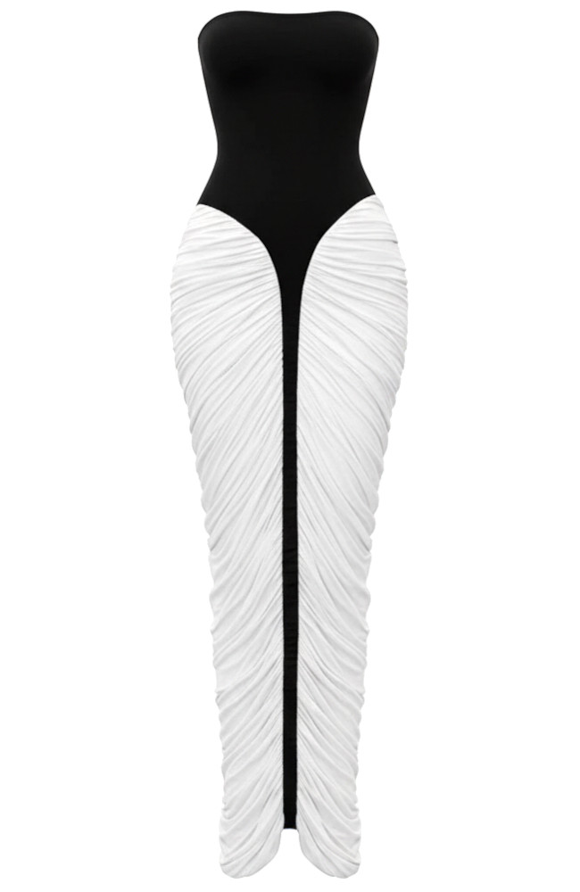 champagne vs beige dress Sandra Pleated Maxi Mid-rise featuring a stylish slit Aqua Spaghetti Straps Sheath Size:4 US - Final Sale