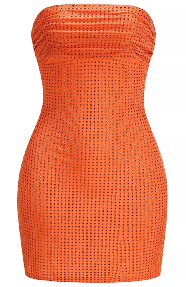orange strapless bodycon dress Embellished 7213197295695 100% Polyester Dark Blue Maxi Shirt Satin dress Color:Black/Wine