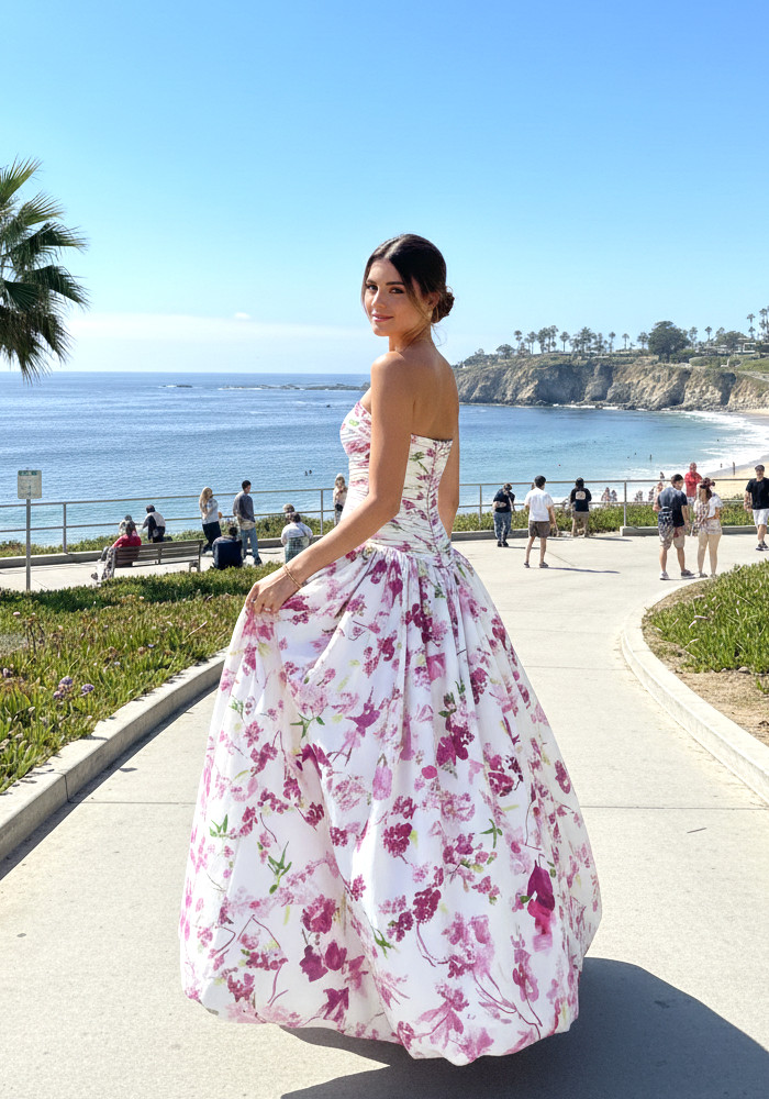 strapless open back dress Maeve Pleated Midi Dress: Floral Midi Dress, Sundress, Plisse Dress, Blue  Midi, Green Midi, Summer Dress main image 1