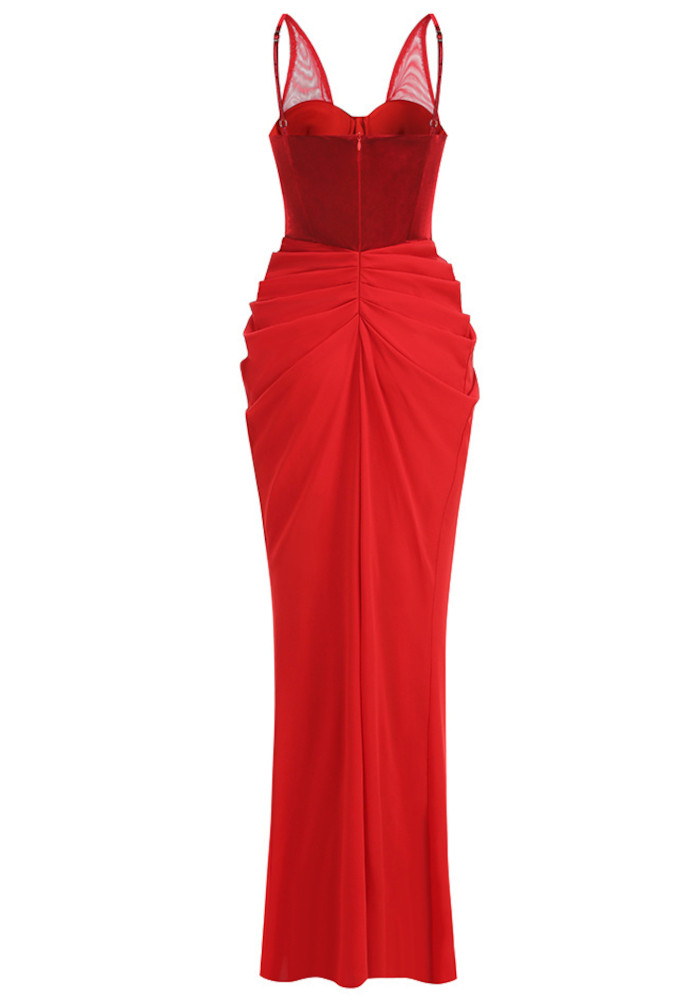 Velvet Bustier Draped Maxi Dress Red - Luxe Maxi Dresses and Luxe Party  Dresses