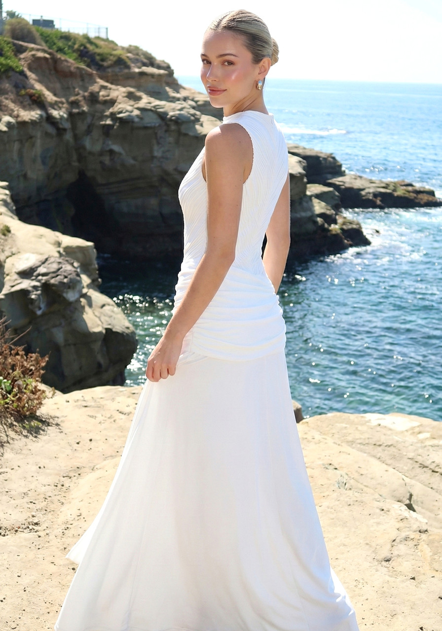 Halter Draped A Line Maxi Dress White - Luxe Maxi Dresses and Luxe Party  Dresses