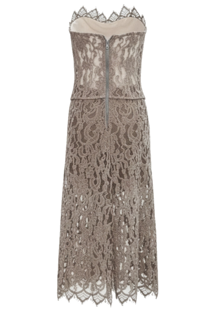 Strapless Crochet Corset Two Piece Midi Dress Brown - Luxe Two