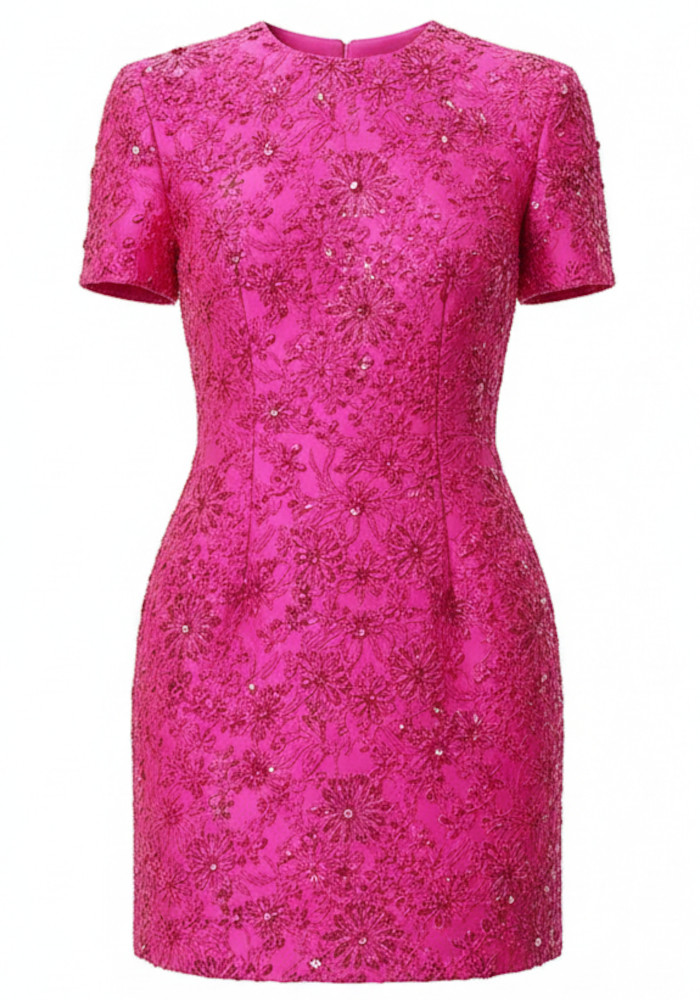 Short Sleeve Floral Dress Hot Pink - Luxe Floral Dresses and Luxe