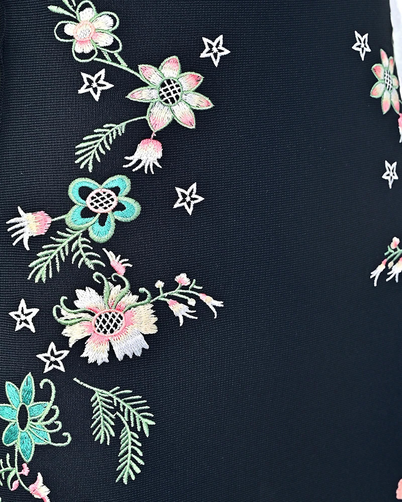 Strapless Floral Detail Midi Dress Black