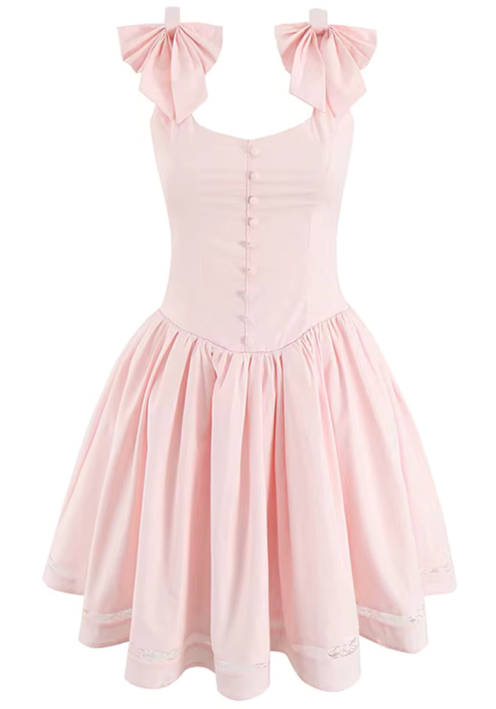 pink bow skater dress Women's Mini Off the Shoulder with Bow Graphic Skater Dress