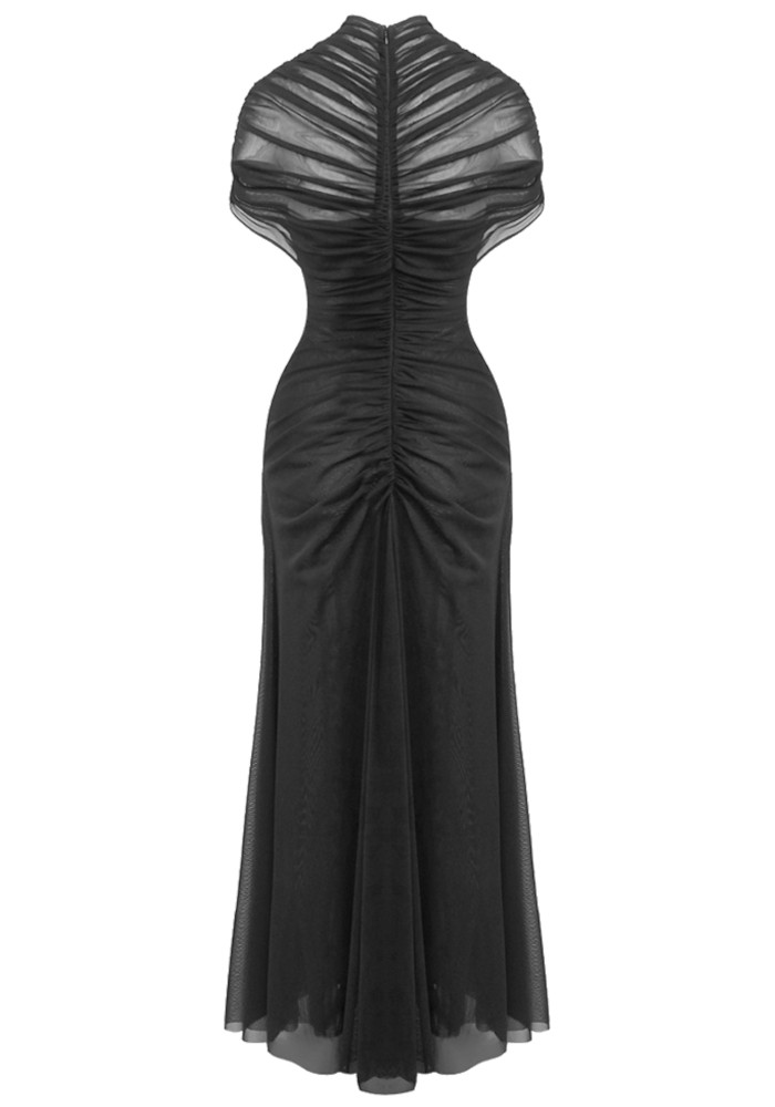 Draped Mesh A Line Maxi Dress Black - Luxe Maxi Dresses and Luxe Party  Dresses