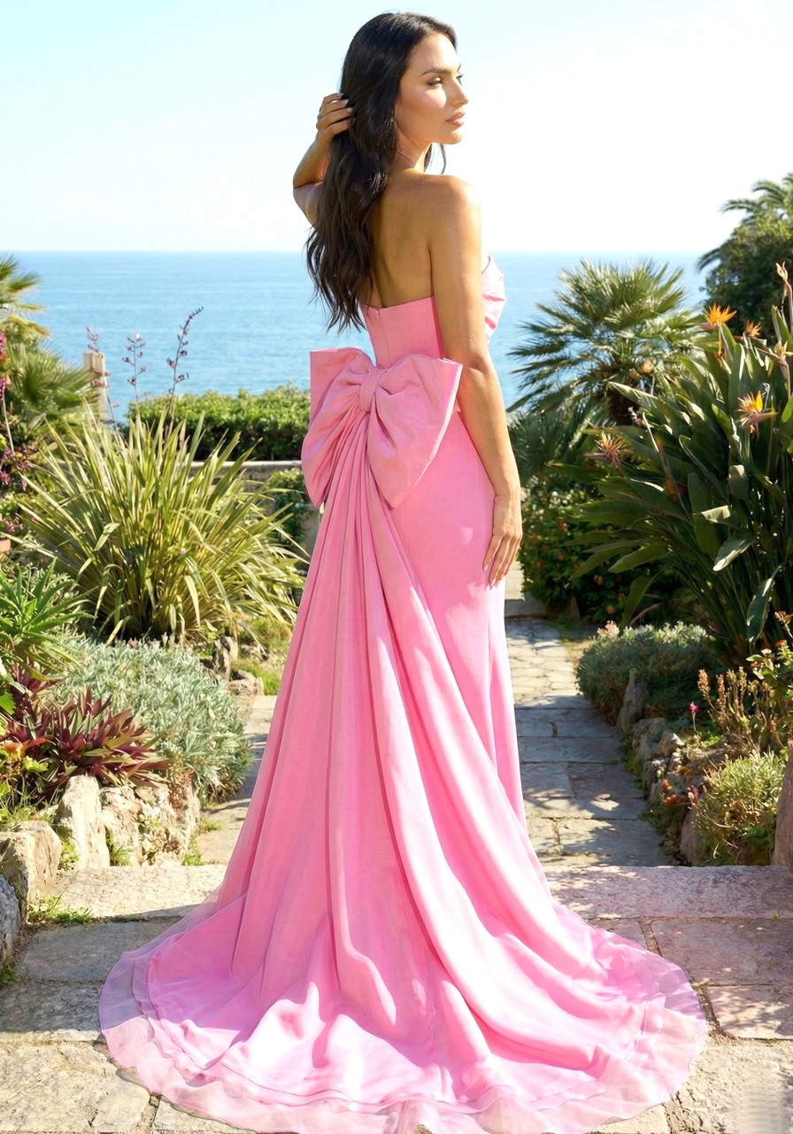Strapless Bow Detail Maxi Dress Pink